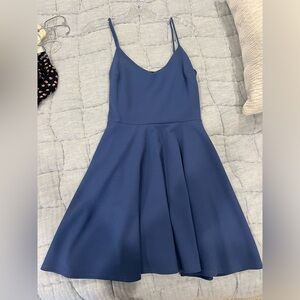 Windsor Blue Pleated Midi Dress Spaghetti Strap A-line